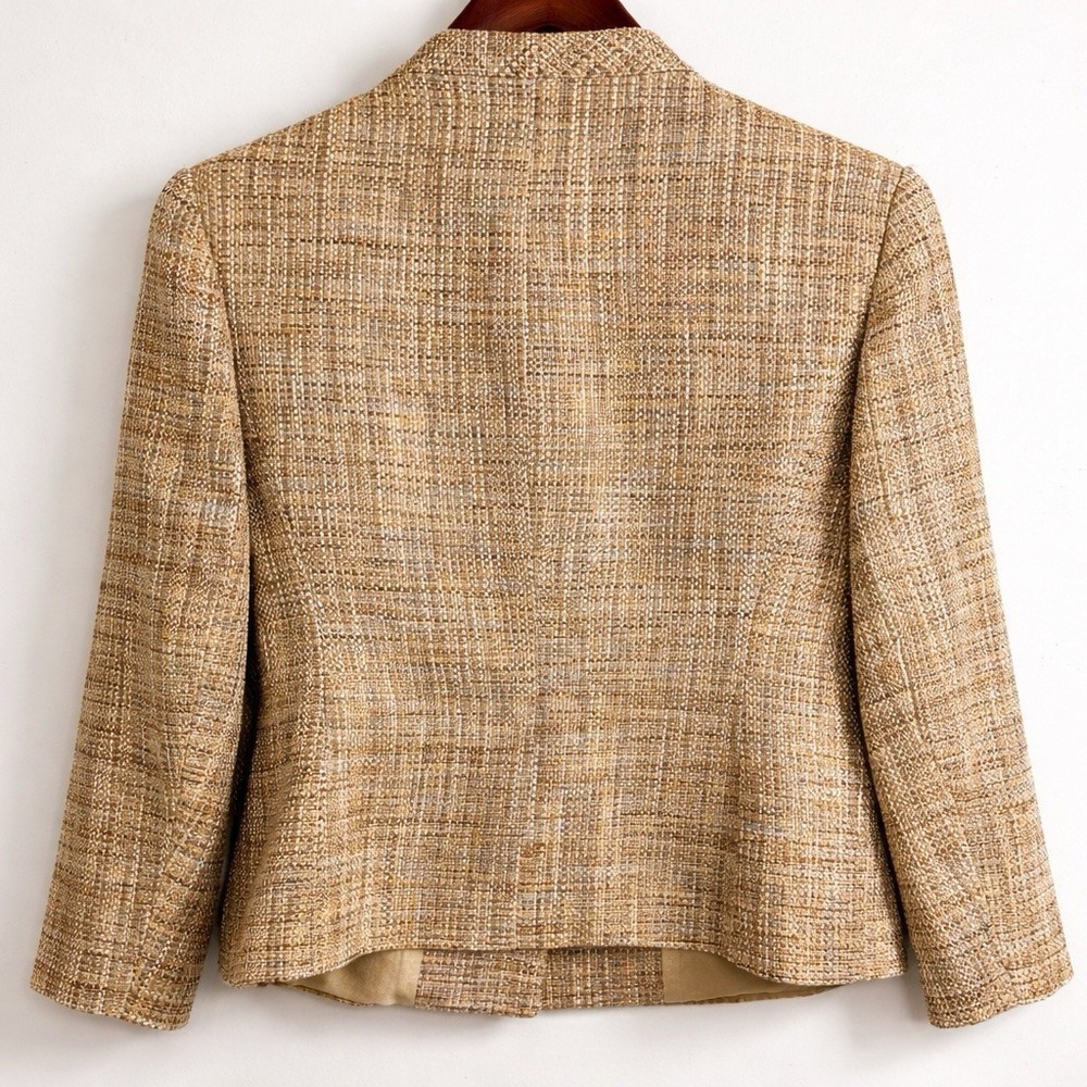 Vintage Talbots Petites 8P Tan Tweed Jacket Made in USA Italian Fabric Brooch - Picture 3 of 8